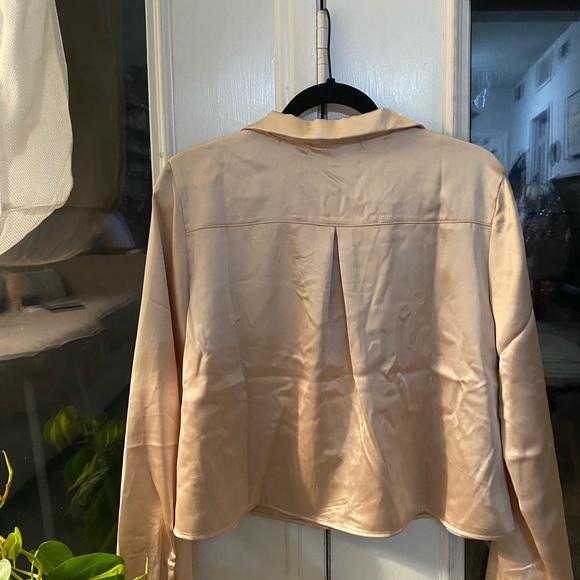 Silky Champagne Blouse with three rhine stone buttons, Size L - Picture 7 of 11
